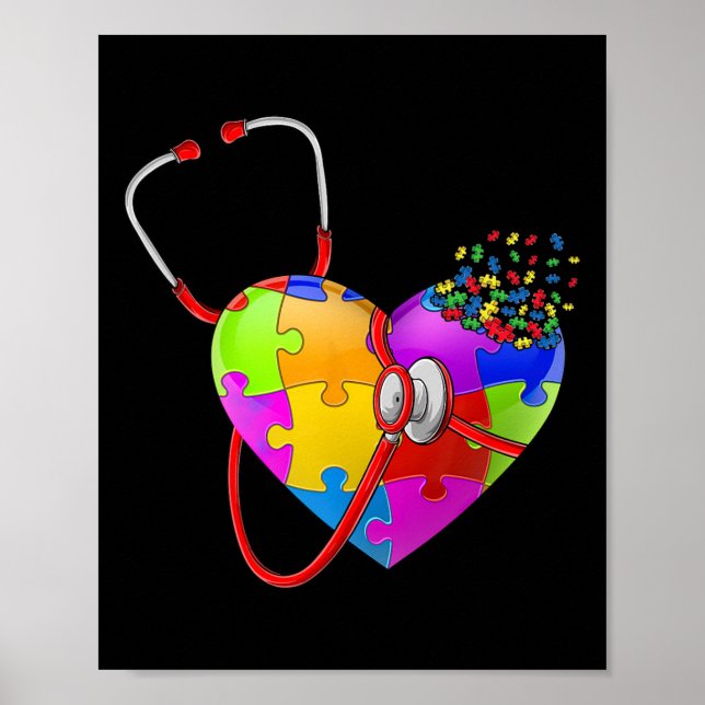 Funny Autism Awareness Nurse Autism Puzzle Stethos Poster (Framsidan)