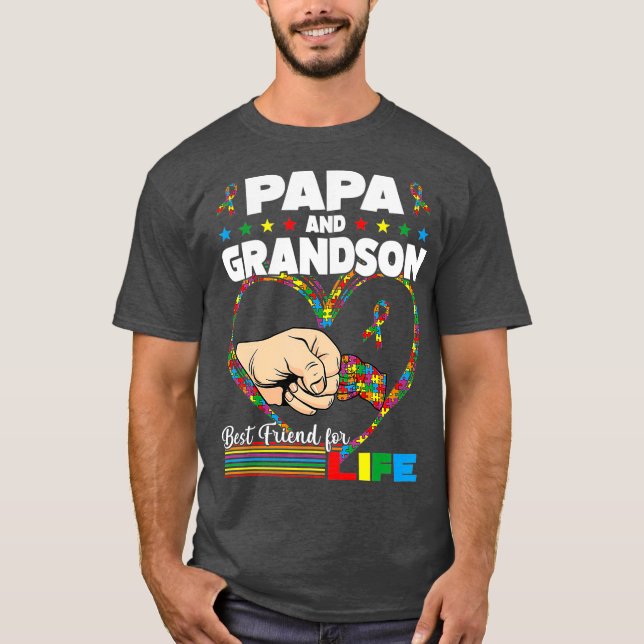 Funny Autism Awareness Pappa Grandson Best Friend T Shirt (Framsida)