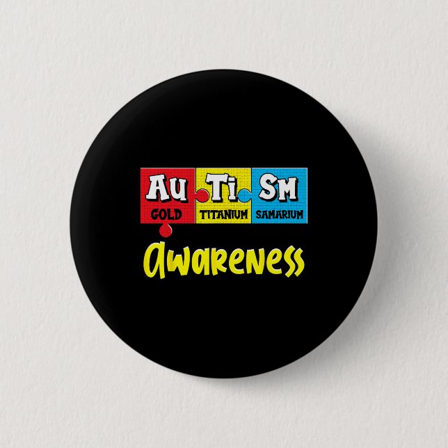 Funny Autism Awareness Puzzle Chemical Periodic Ta Knapp (Framsida)