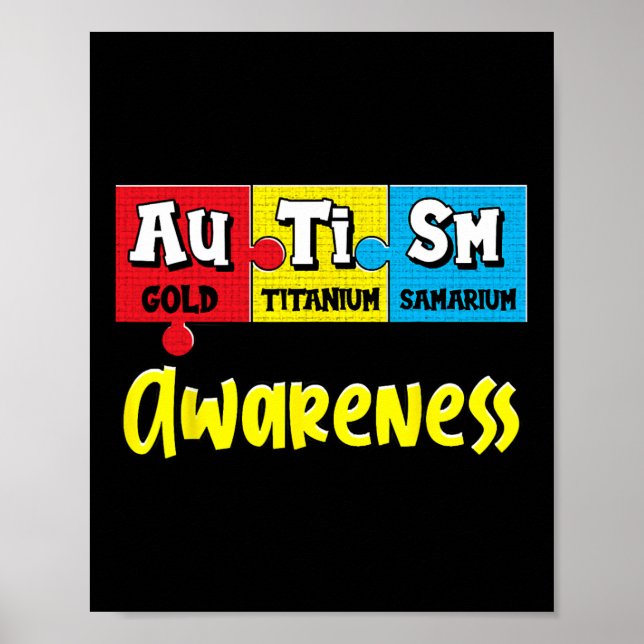 Funny Autism Awareness Puzzle Chemical Periodic Ta Poster (Framsidan)