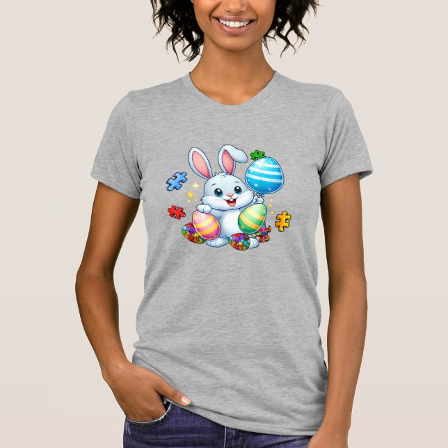 Funny Autism Awareness Puzzle Easter Bunny Eggs Ki T Shirt (Framsida)