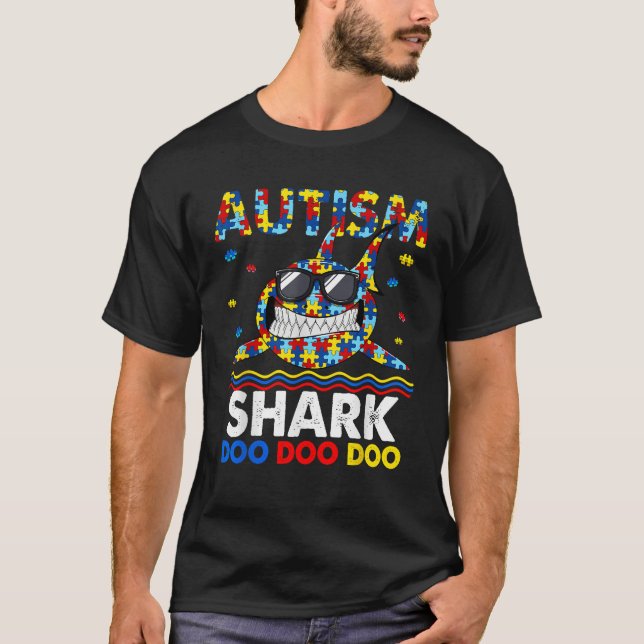 Funny Autism Awareness Shark Kid Pojke T Shirt (Framsida)