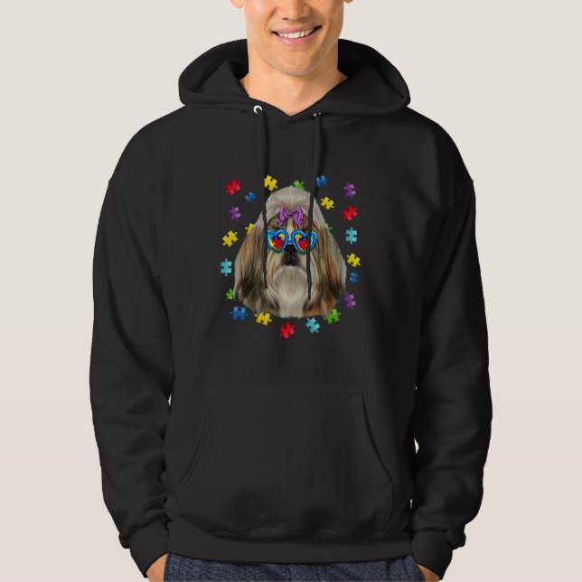 Funny Autism Shih Tzu Hund Puzzle Sunglasses Boys  Hoodie (Framsida)