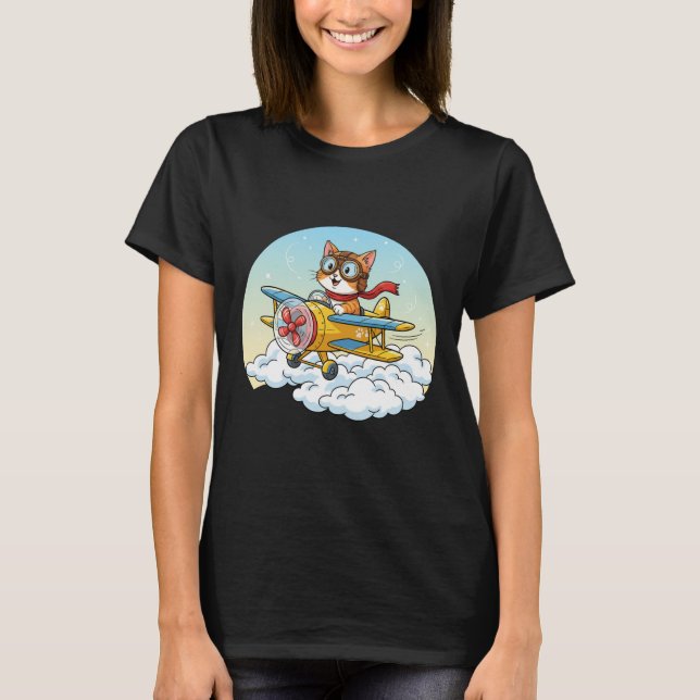 Funny Aviator Cat Pilot T-Shirt  (Framsida)