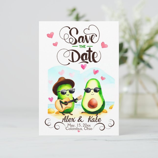 Funny Avocado Couple Greenery Spara Datumet (Stående Fram)