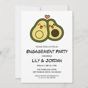Funny avocado par tecknad förlovning inbjudningar