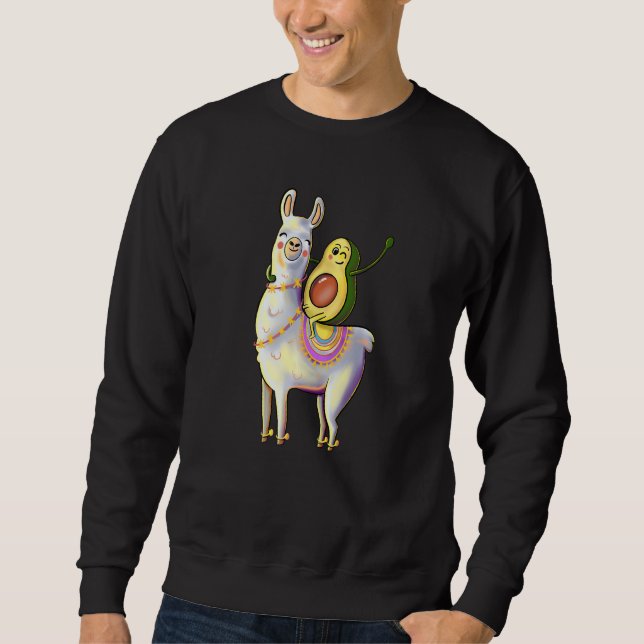 Funny Avocado Riding på ett Llama Alpaca Animal Lång Ärmad Tröja (Framsida)