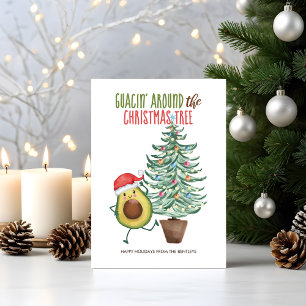 Funny Avocado Santa Guacin' vid Julgran Julkort