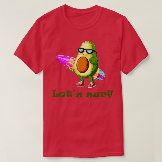 Funny Avocado Surfing 40 T Shirt (Design framsida)