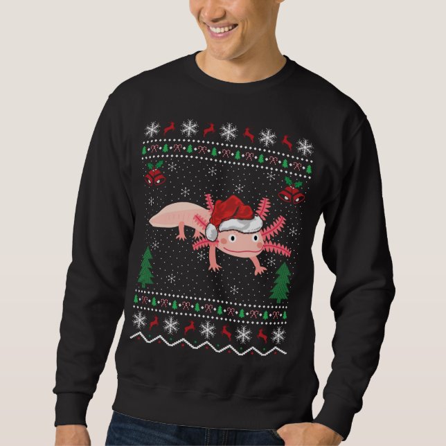 Funny Axolotl Älskare Julafton Gift Ugly Axolotl C Lång Ärmad Tröja (Framsida)