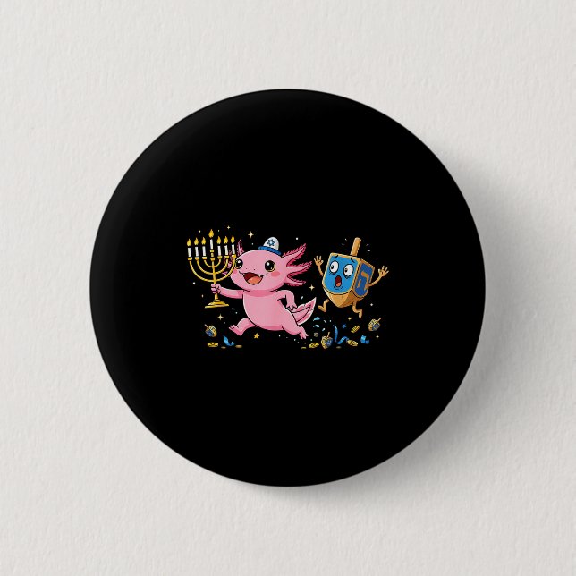 Funny Axolotl Dreidel Menorah Hanukkah Kids Womens Knapp (Framsida)