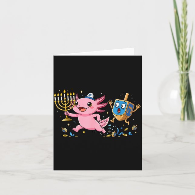 Funny Axolotl Dreidel Menorah Hanukkah Kids Womens Kort (Framsida)