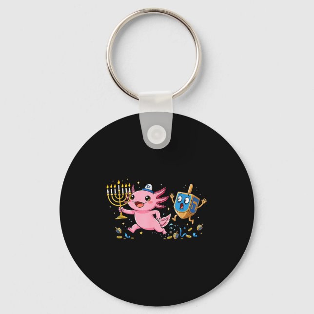 Funny Axolotl Dreidel Menorah Hanukkah Kids Womens Nyckelring (Framsida)