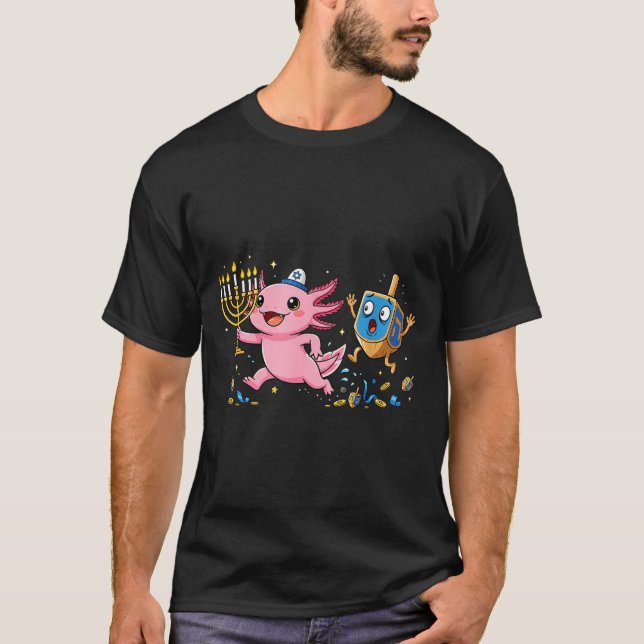 Funny Axolotl Dreidel Menorah Hanukkah Kids Womens T Shirt (Framsida)