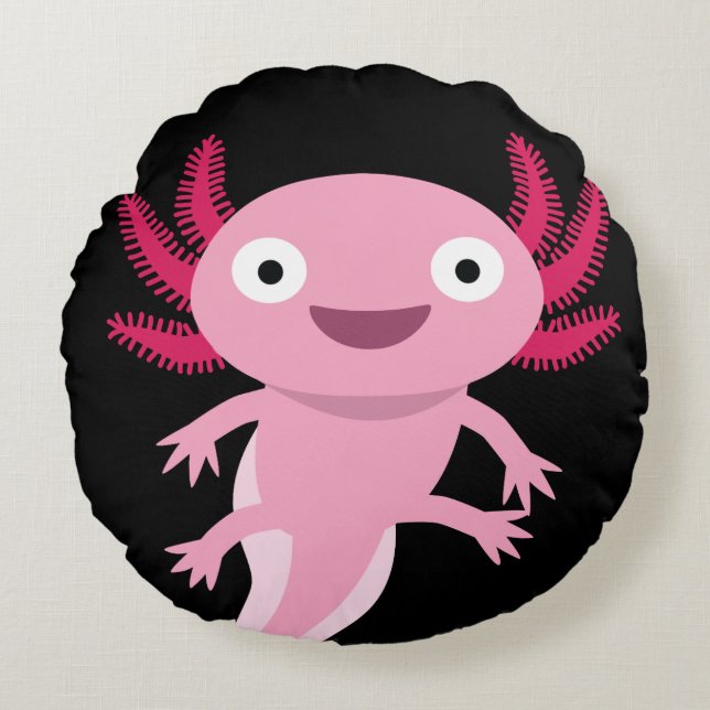 Funny Axolotl Illustration Rund Kudde (Framsidan)