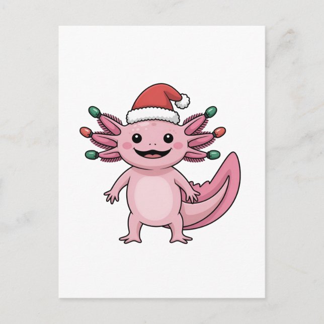 Funny Axolotl jultomten Hat Julafton Outfit Helg Vykort (Framsida)