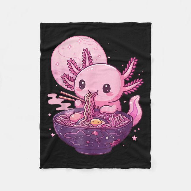 Funny Axolotl Noodle Anime Kawaii Axolotl Eating R Fleecefilt (Framsidan)