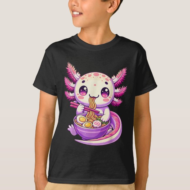 Funny Axolotl Noodle Anime Kawaii Axolotl Eating R T Shirt (Framsida)