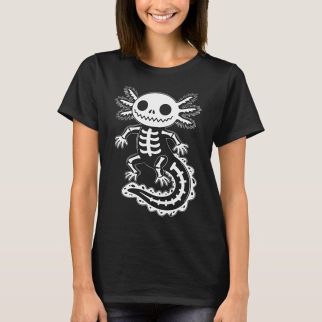 Funny Axolotl Skeleton Halloween Spooky Skull T Shirt (Framsida)