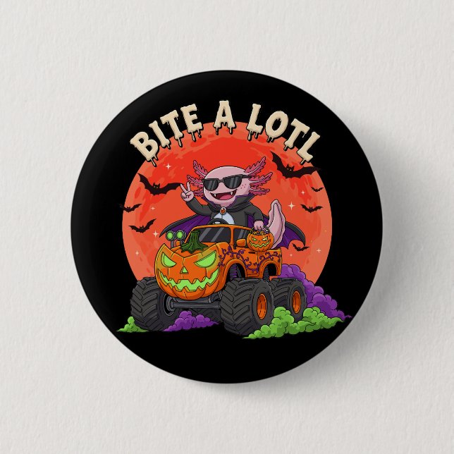 Funny Axolotl Vampire Halloween Monster Lastbil Knapp (Framsida)