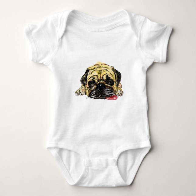 Funny Baby Bodykostym med Pug Hund - Tired T Shirt (Framsida)