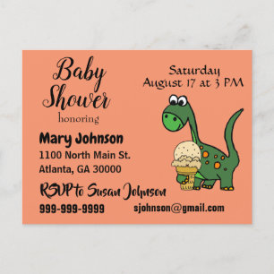 Funny Baby Dinosaur och Ice Cream Baby Shower Inbjudan Vykort