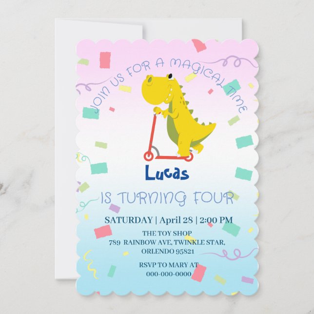 Funny baby dinosaur Scooter Leksak Birthday DIY Na Inbjudningar (Framsida)