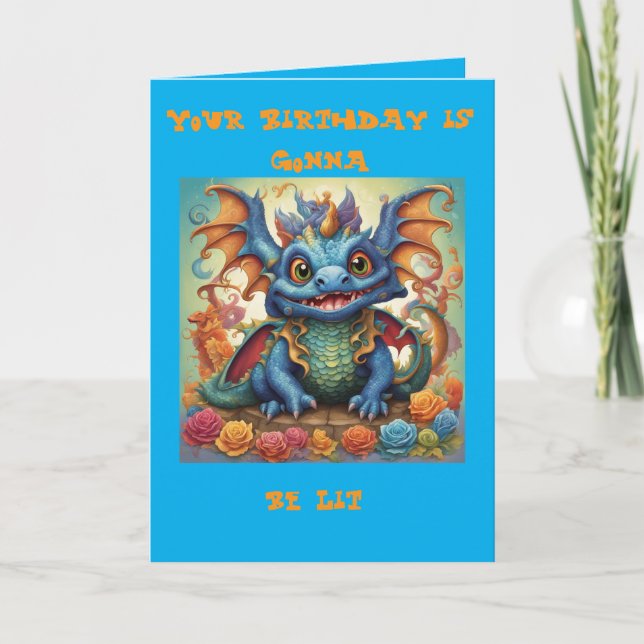 Funny Baby Dragon Birthday Greeting Kort (Framsida)