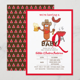 Funny Baby-Q BBQ Sause Modern Boy Girl Inbjudningar