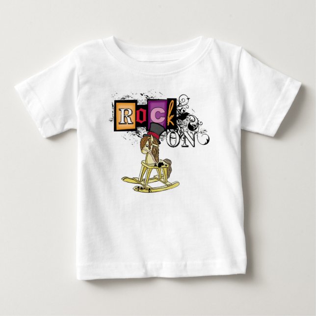 Funny baby sten på rockande häst T Tröja (Framsida)