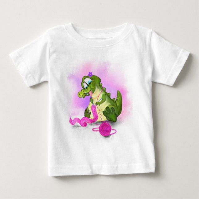 Funny Baby T-Shirt med Crokodile Sticka Rosa Scarf (Framsida)