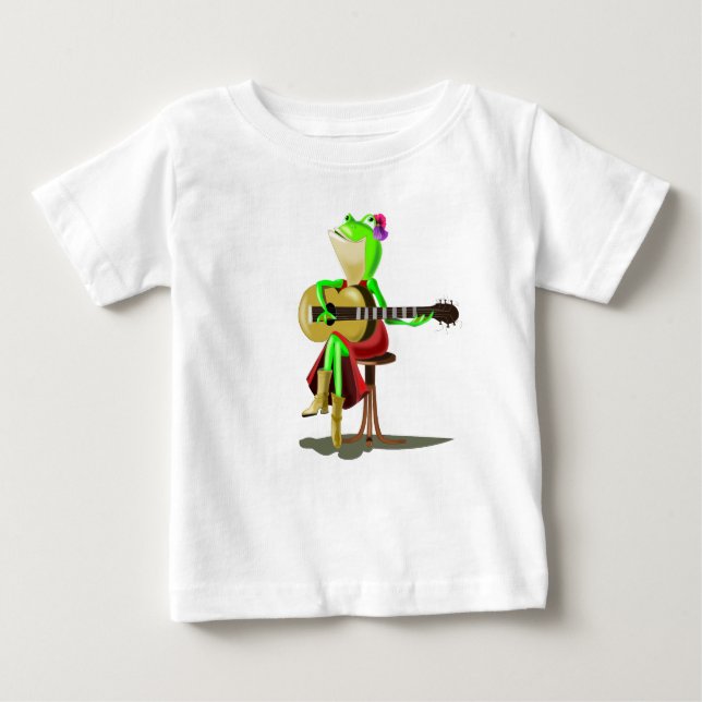Funny Baby T-Shirt med Frog Spela Guitar (Framsida)