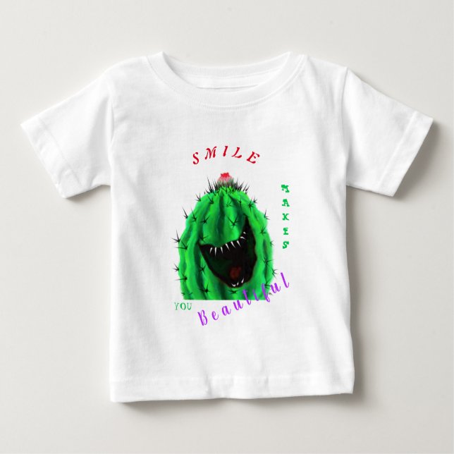 Funny Baby T-Shirt med Lycklig Cactus - Smile (Framsida)