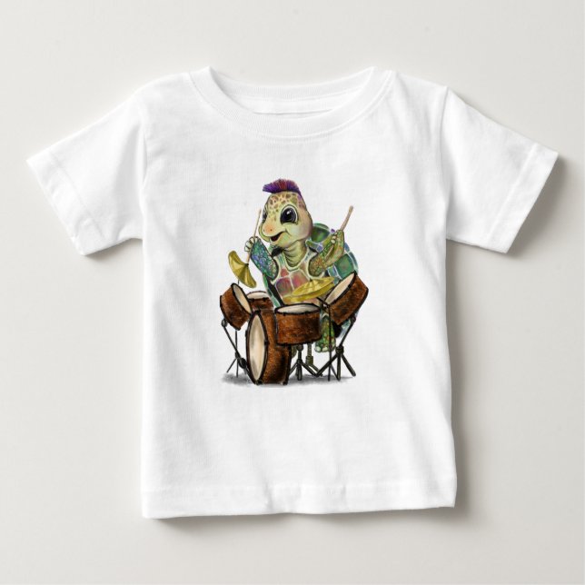 Funny Baby T-Shirt med Turtle Drummer (Framsida)