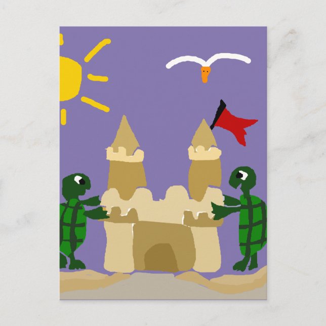 Funny Baby Turtles Byggnad Sand Castle Vykort (Framsida)