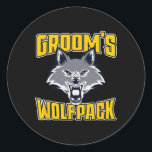 Funny Bachelor Party Groom's Wolfpack Bröllop Part Runt Klistermärke<br><div class="desc">Funny Bachelor Party Grooms Wolfpack Bröllopsfest Manar Gag</div>