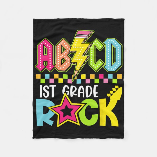 Funny Back To School Lightning Bolt 1st Grade Rock Fleecefilt (Framsidan)