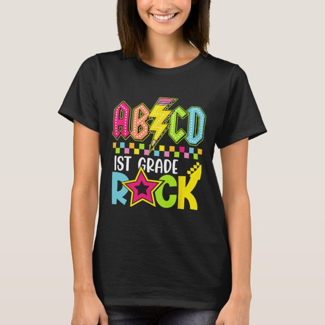 Funny Back To School Lightning Bolt 1st Grade Rock T Shirt (Framsida)