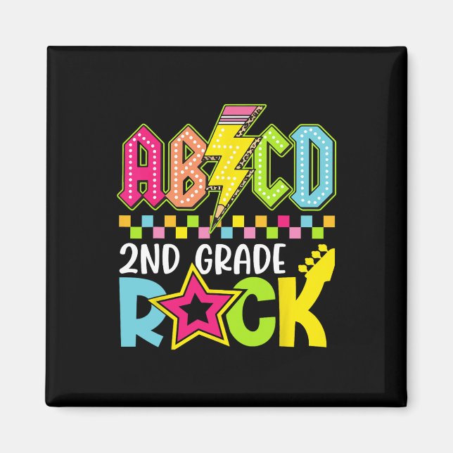 Funny Back To School Lightning Bolt 2nd Grade Rock Magnet (Framsidan)