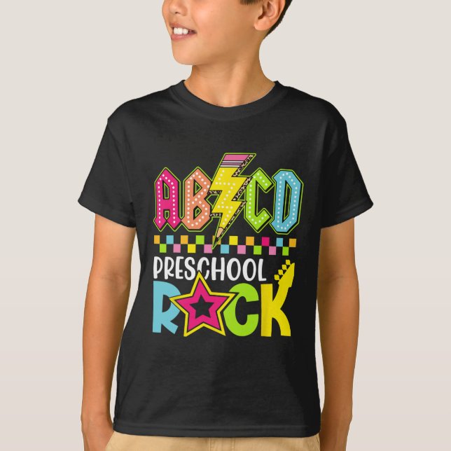 Funny Back To School Lightning Bolt Preschool Rock T Shirt (Framsida)