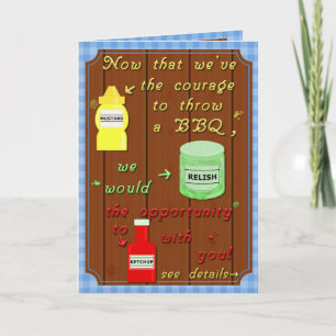 Funny Backyard Barbecue Party Ketchup Mustard Pun Inbjudan