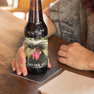 Funny Bad Hair Day Chicken Ölflaska Etikett
