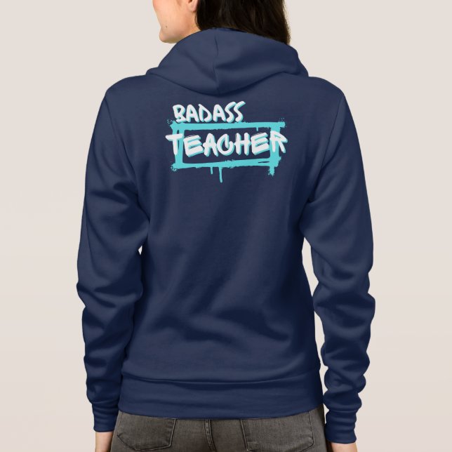Funny Badass Teacher in White Fold Font T Shirt (Baksida)