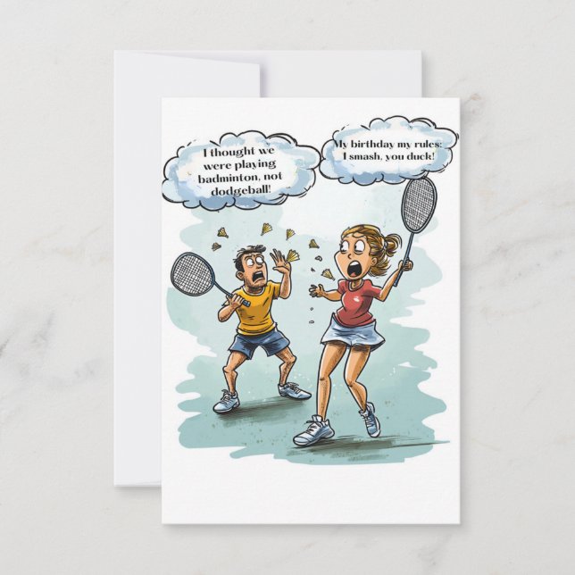 Funny Badminton Birthday Card (Framsida)