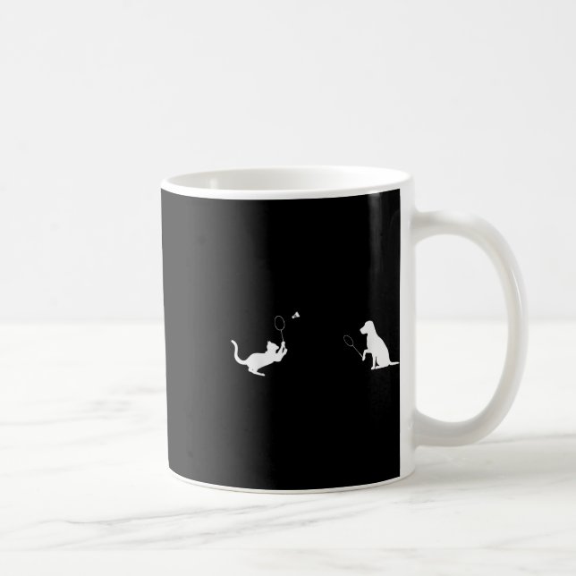 Funny Badminton Cat and Hund design Apparel Kitten Kaffemugg (Höger)