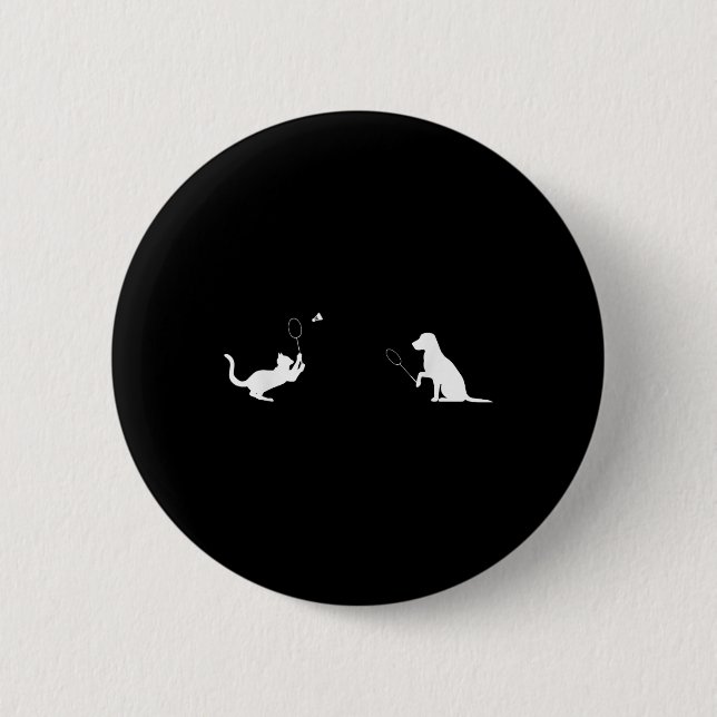 Funny Badminton Cat and Hund design Apparel Kitten Knapp (Framsida)