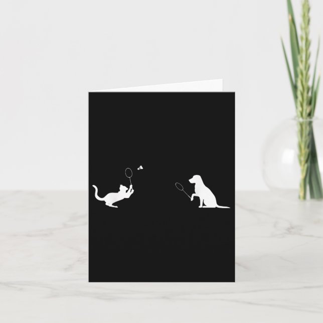 Funny Badminton Cat and Hund design Apparel Kitten Kort (Framsida)