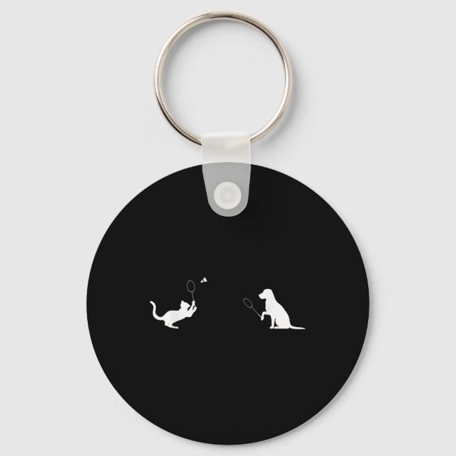Funny Badminton Cat and Hund design Apparel Kitten Nyckelring (Framsida)
