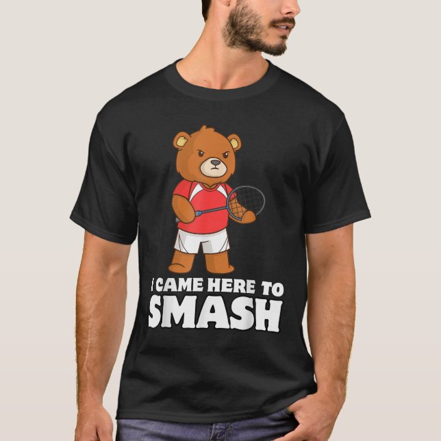 Funny Badminton Competitive Bear Player Smasher  T Shirt (Framsida)