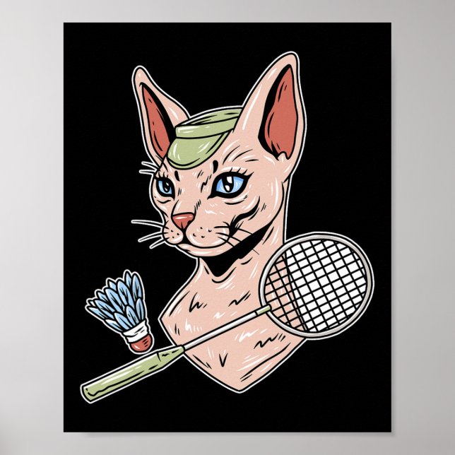 Funny Badminton Devon Rex Cat Shuttle Poster (Framsidan)